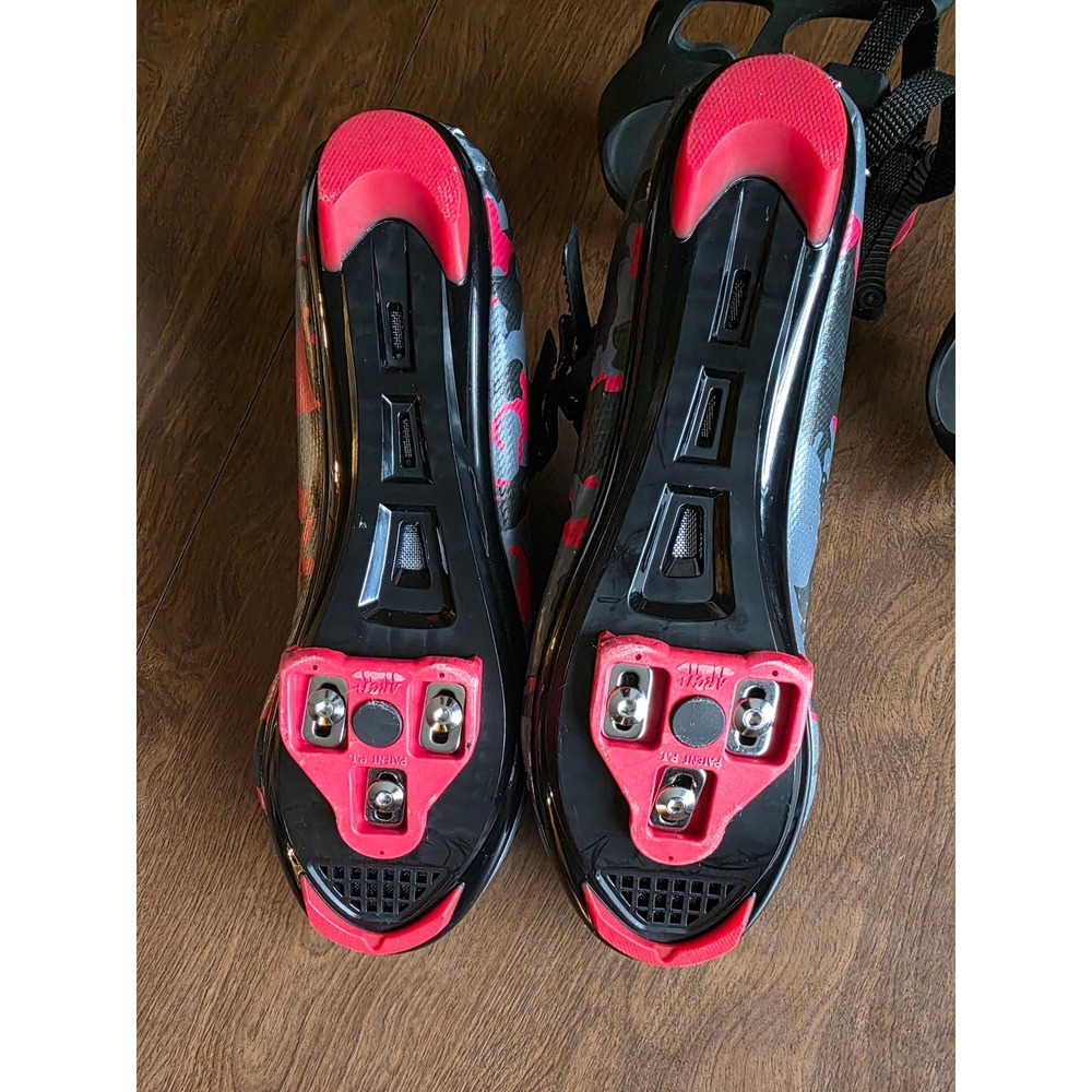Speed Cycling Shoes Pink Grey Camo Road Bike Spin Shoes with Toe Cages Size 47 - Picture 6 of 9